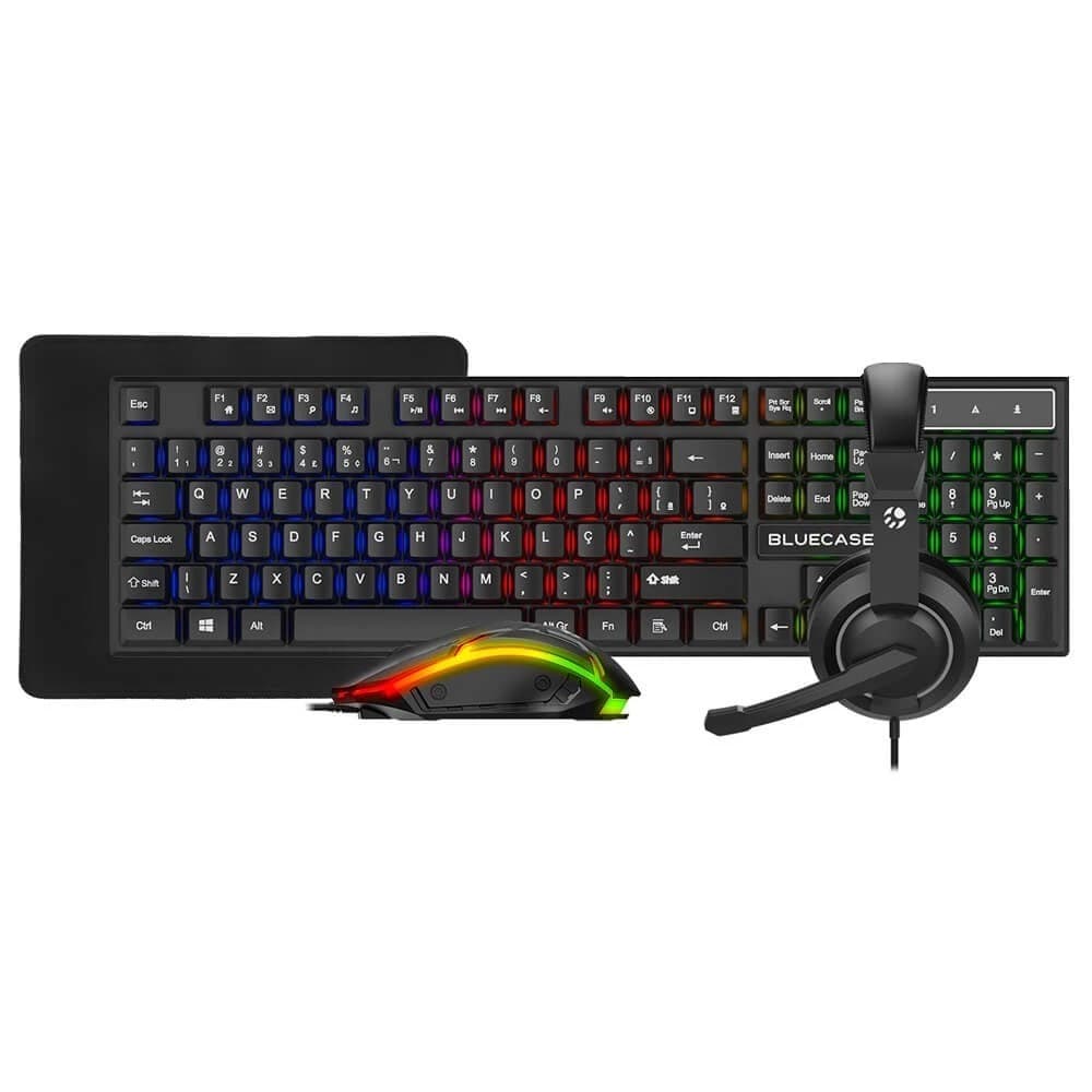 COMBO GAMER 4 EM 1 PLAY TECLADO MOUSE HEADSET MOUSEPAD - LED RAINBOW | BLUECASE