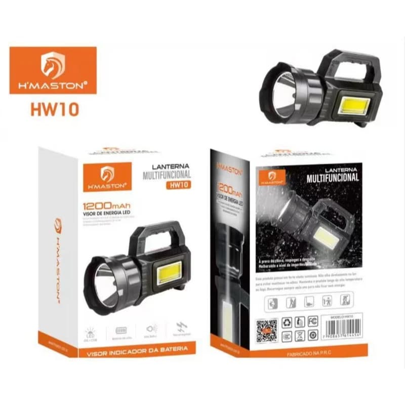 Lanterna HW10 LED Alta Potência – Recarregável, Luz COB, 4 Modos, 1200mAh