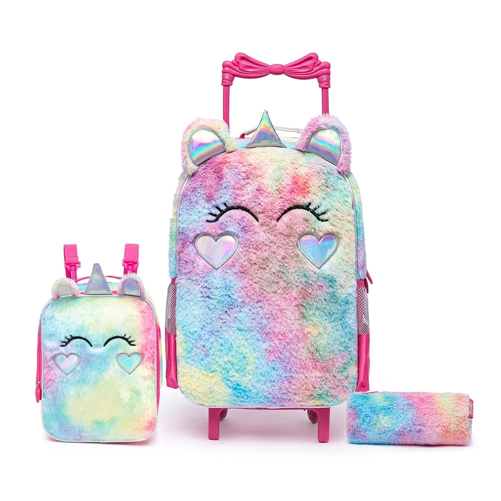 Kit Mochila Lancheira Estojo Infantil Spector Menina Unicórnio Pelúcia Escolar Rodinhas