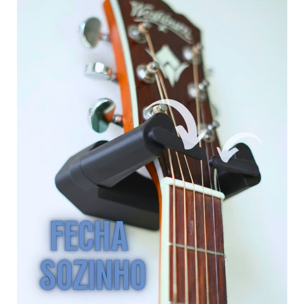 Suporte de Parede para Violão/Guitarra – Trava Automática de Segurança Cor Preto