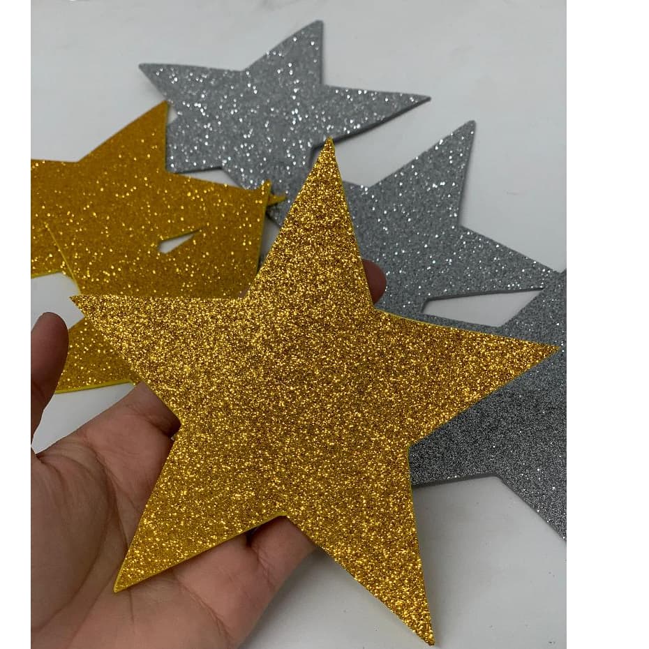 Kit Com 3/6 Aplique Eva Com Glitter Estrela Para Decoração Sortido