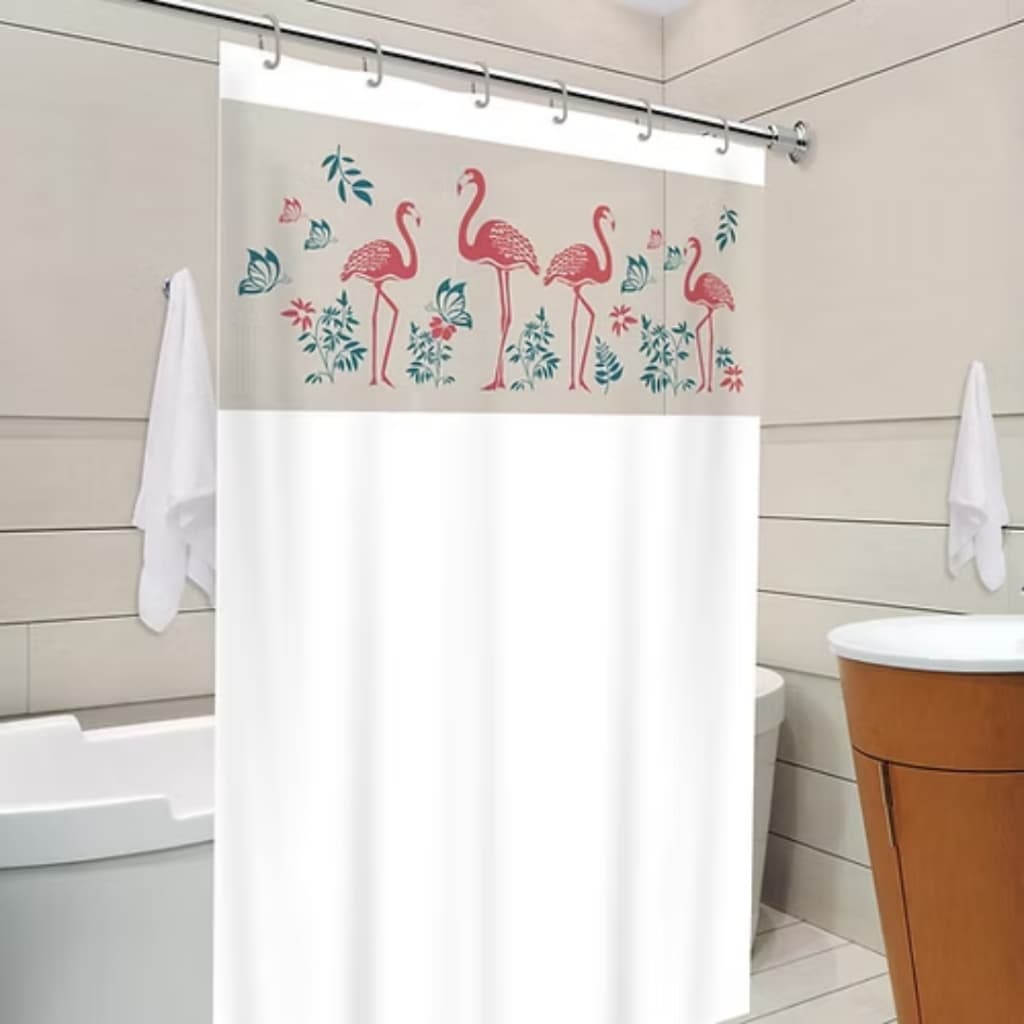 Cortina de Box com Visor Transparente 100% PVC com Ganchos -  Várias Estampas