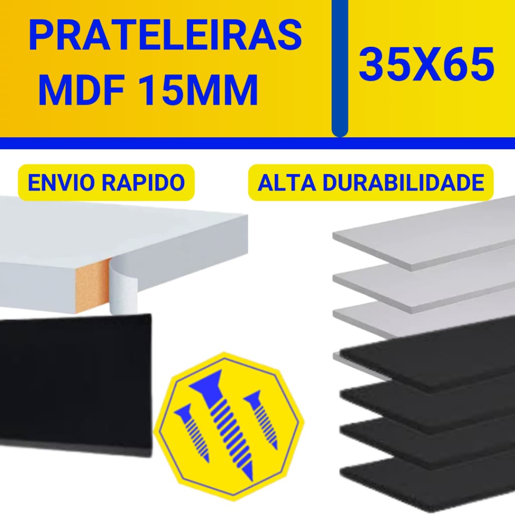 Prateleira Lisa 65x35cm Mdf 15mm Branco nicho parede prateleiras