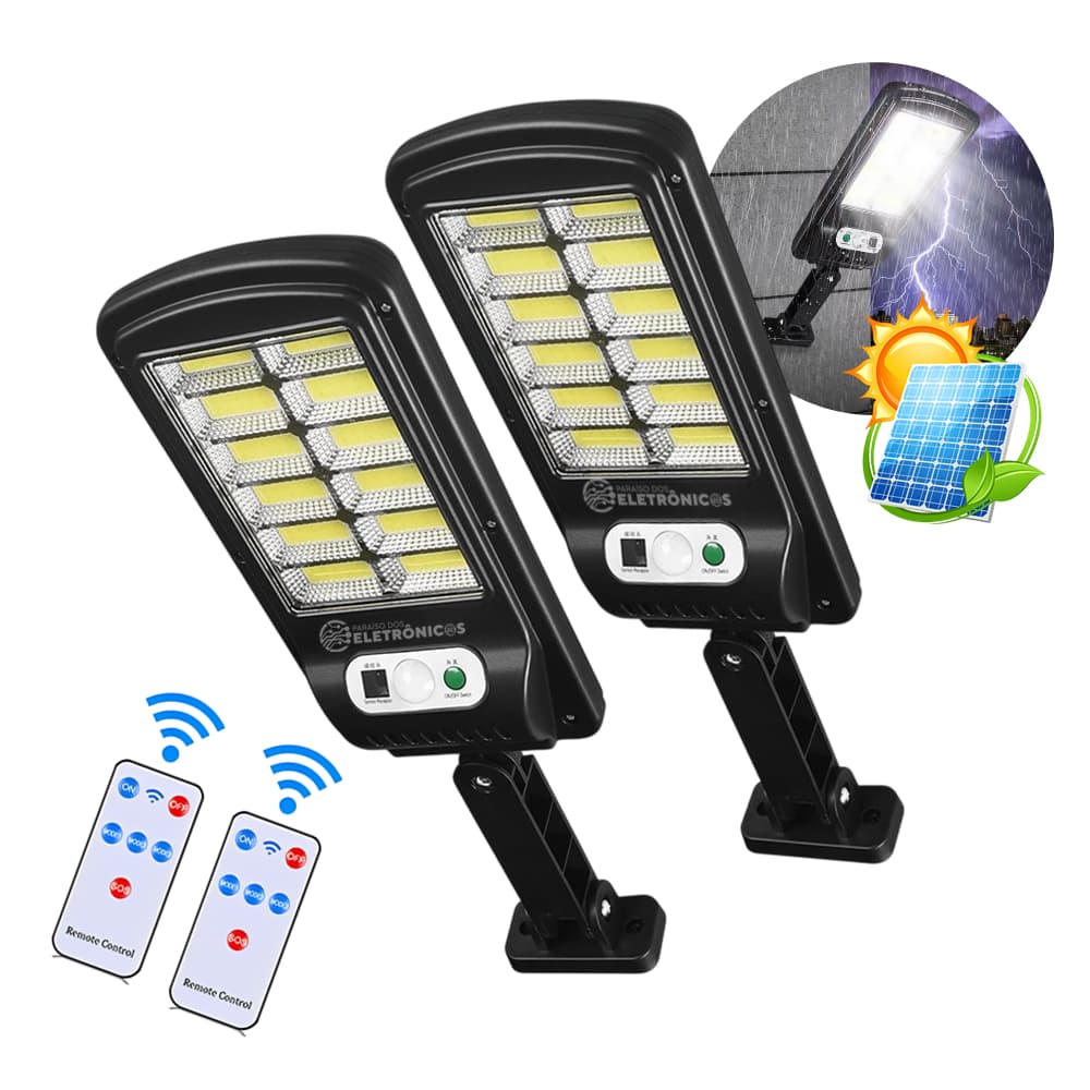 Kit 2 Luminárias LED Solar 600W De Parede Sem Fio Com Controle Remoto e Alta Potência IP66 LKY0018A