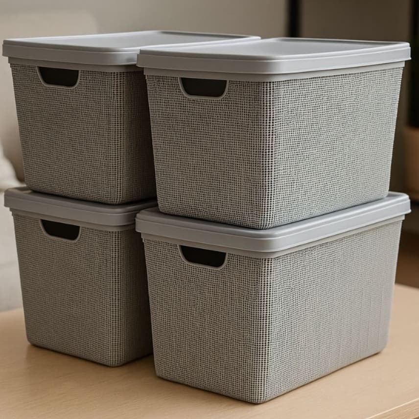 Conjunto 4 Caixas Organizadoras Grande 22 Litros Com Tampa Jaguar Escritório Lavanderia Cozinha