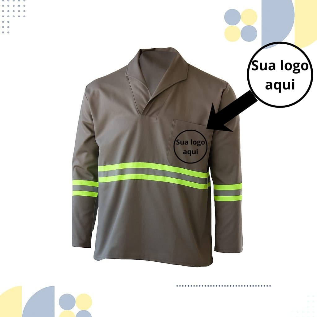 Camisa de Brim Santista MANGA LONGA com bolso com FAIXA REFLETIVA- PERSONALIZADA KIT 10