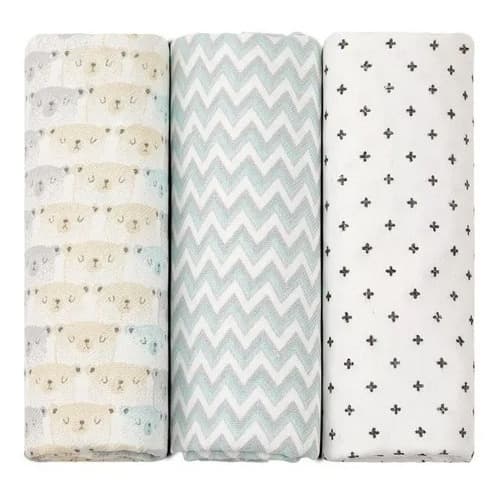 Kit 3 Manta Cueiro Flanelado Estampado Bebê Papi 100cmx80cm Unisex Papi