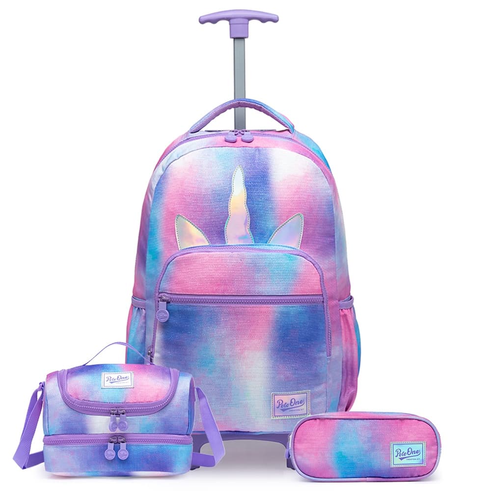 Kit Mochila Rodinha Lancheira Estojo Escolar Unicórnio Menina Espaçosa Reforçada