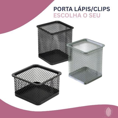 Porta Lápis/Clips de Metal Telado – Organizador de Mesa