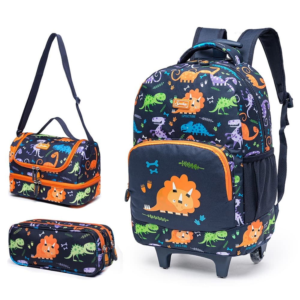 Kit Completo Mochila Lancheira Estojo Spector Masculina Rodinhas Infantil Escolar Dino