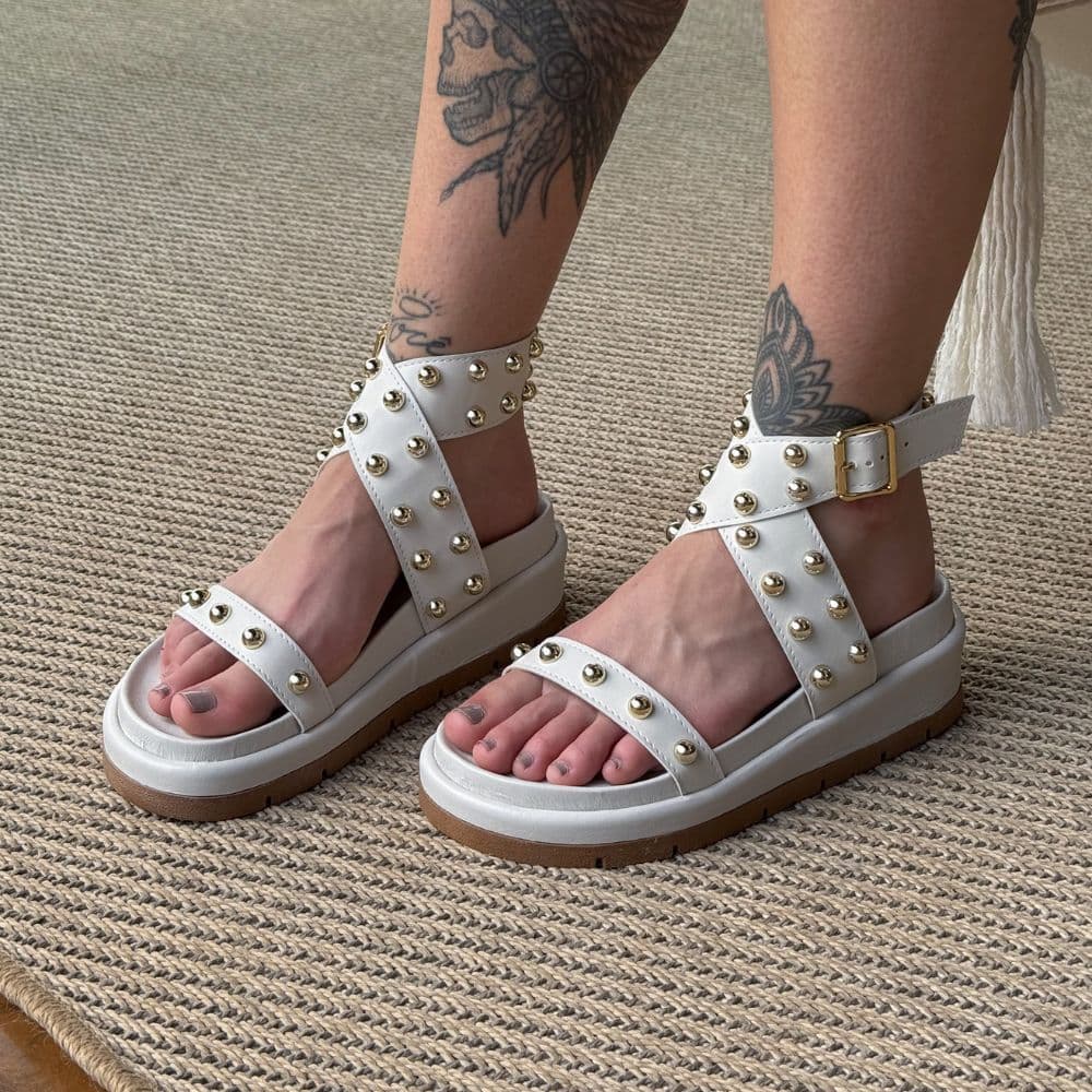Sandália Flatform Lançamento Papete Bolinhas Feminina Off White