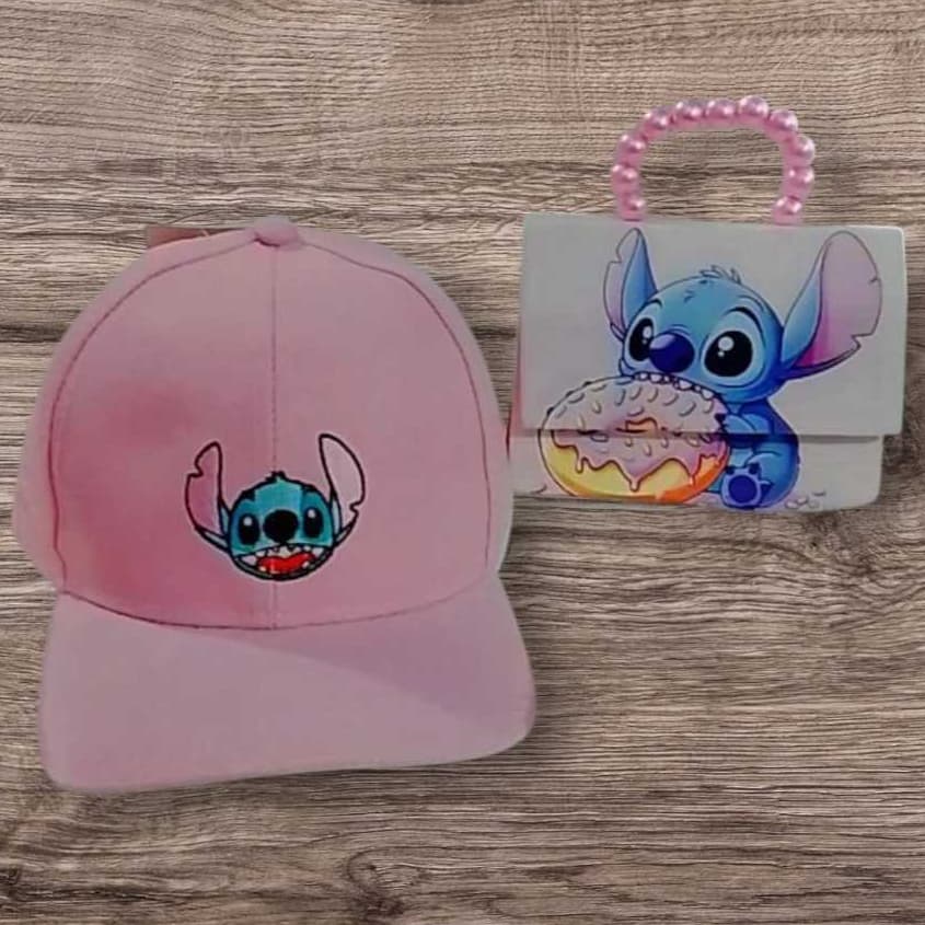 KIT BONÉ MAIS BOLSINHA BLOGUEIRA STITCH INFANTIL