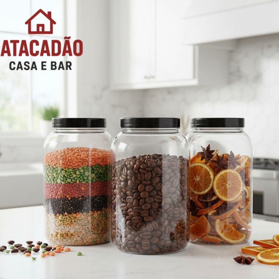 Kit 3 Big Potes em Vidro com Tampa Em Cores 3 Litros