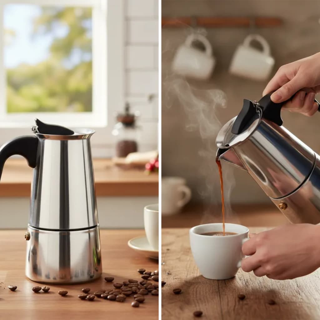 Cafeteira Italiana em Inox Moka Café Expresso Cozinha Presente Mães Utensílio Doméstico 4 ou 6 Xícaras 200ml ou 300ml