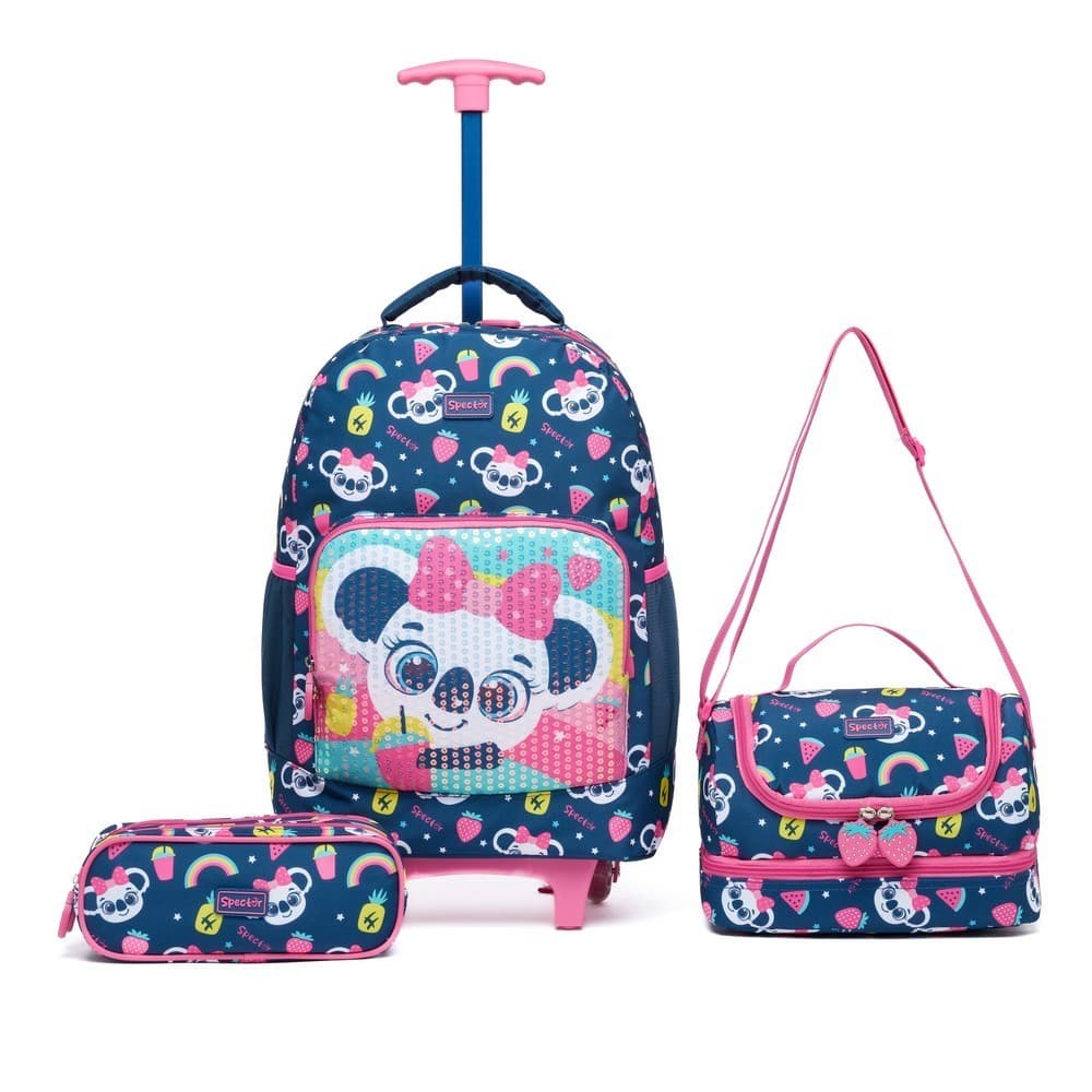 Kit Completo Mochila Rodinhas Lancheira Estojo Panda Escolar Menina Infantil Spector