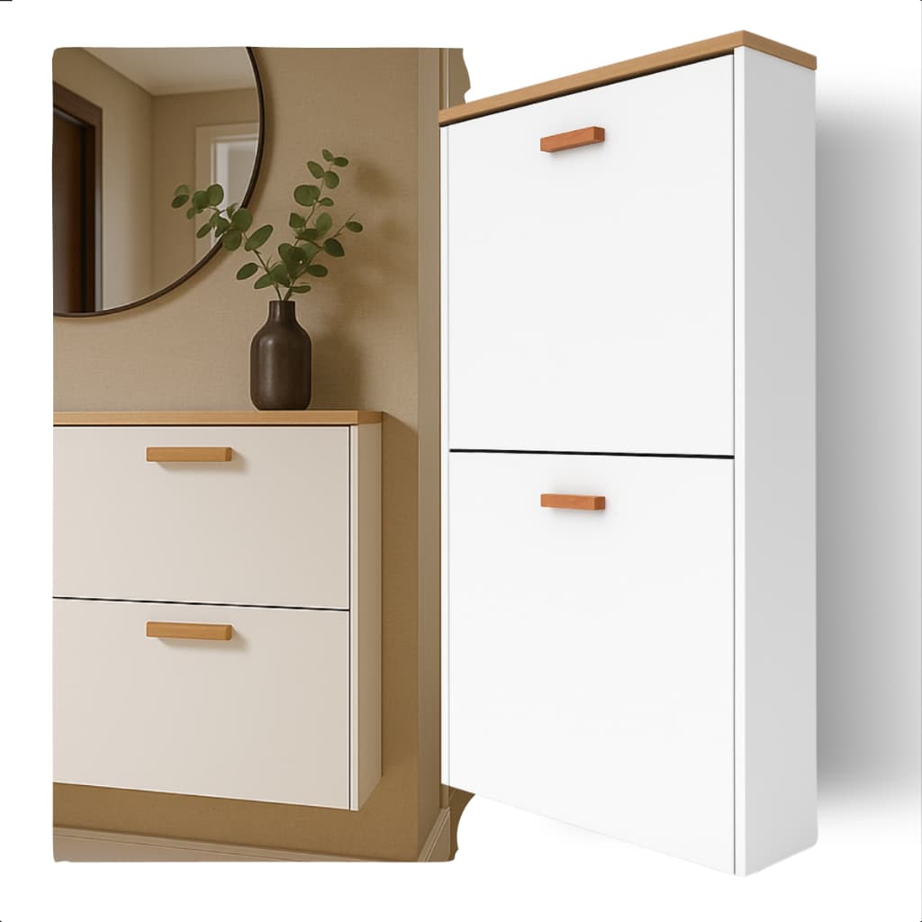 Organizador De Sapatos Vertical Mdf Slim 2 Portas Basculante Compacta Para Espaços Estreitos Tenis Sandálias Calçados