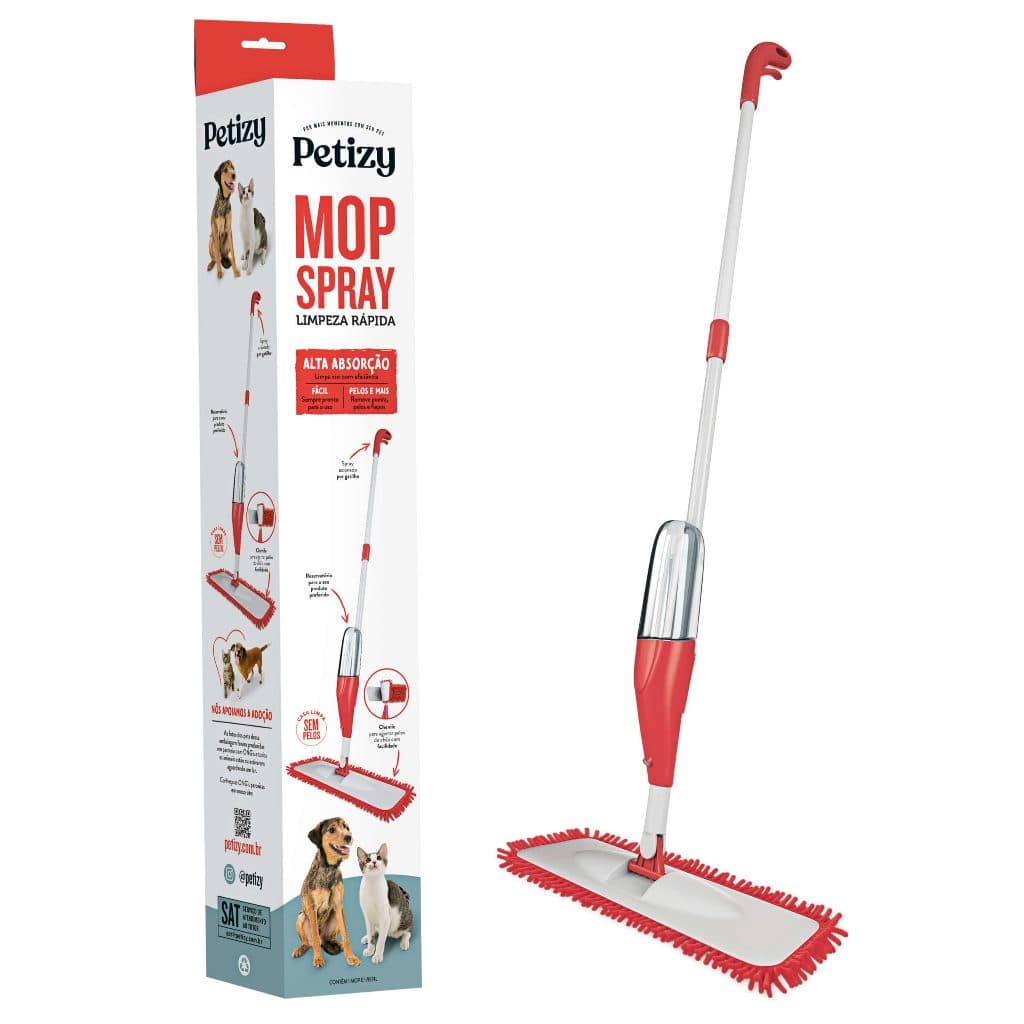 Mop Spray Limpeza Rápida e Eficiente Pet Cães Cachorro - Limpa Xixi - Petizy - Flash Limp
