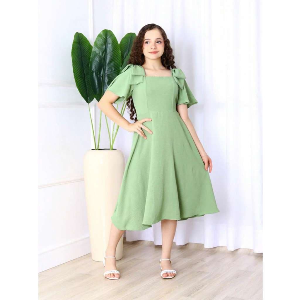 Vestido Juvenil Duna de Manga com Laço