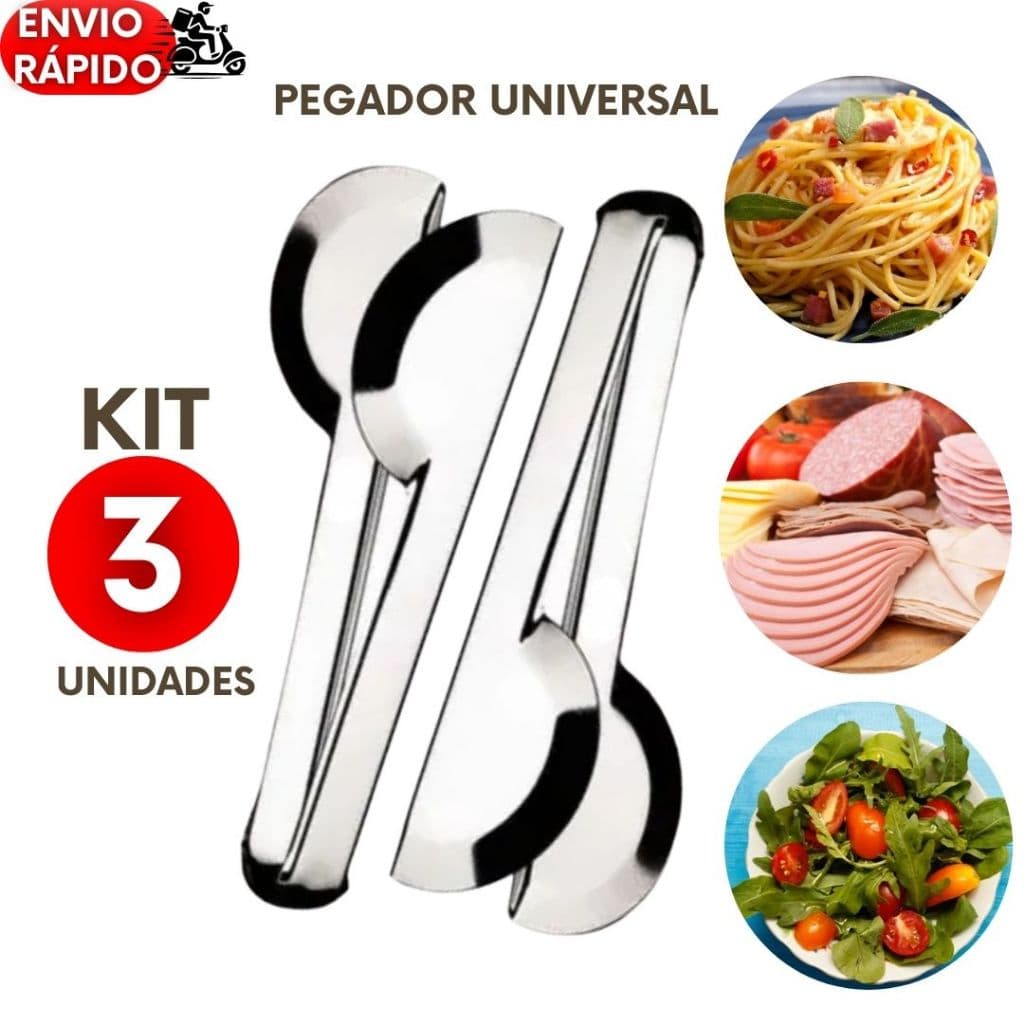 Kit 3 ou 2 un Pegador para Alimentos Saladas Frios Massa 20cm Universal De Aço Inox p/ Restaurantes Cozinha