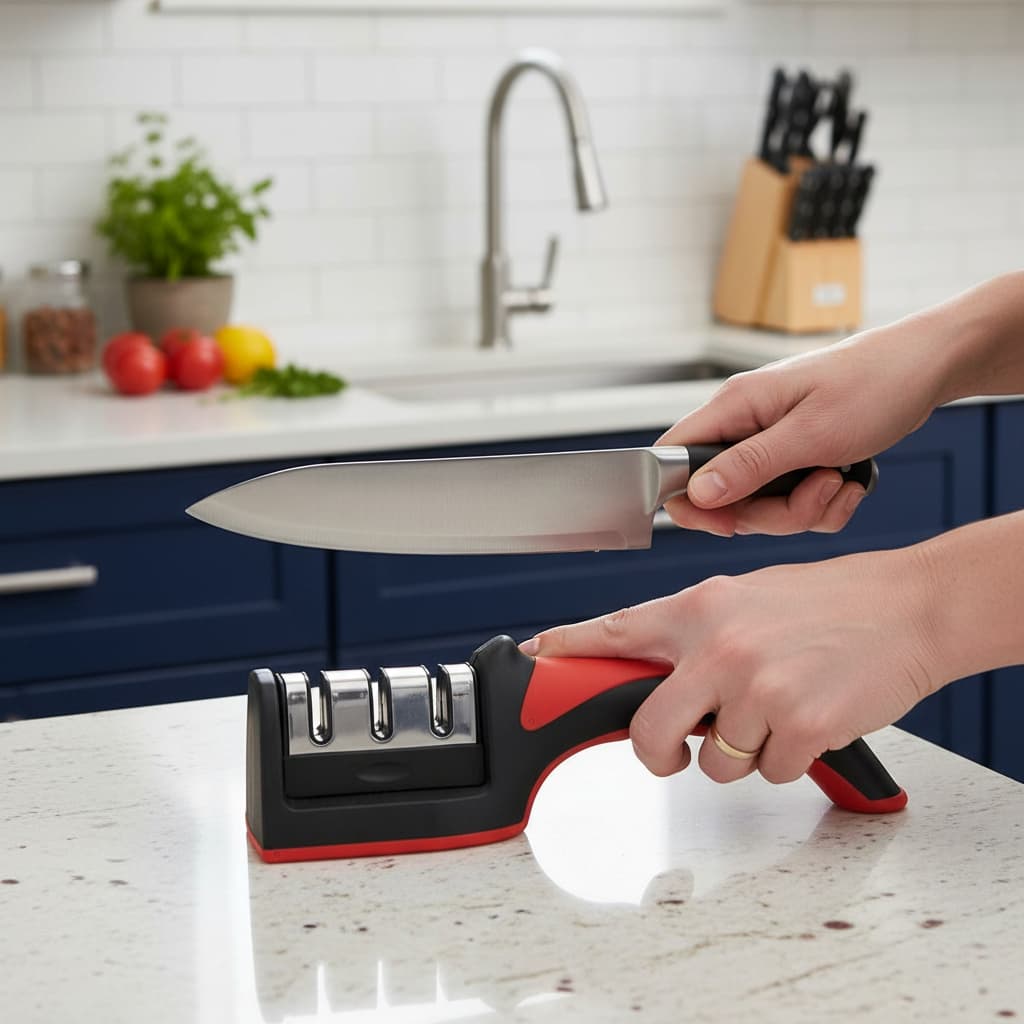 Afiador de Faca Amolador Profissional 3 em 1 Aço Inox Seguro Cozinha Original