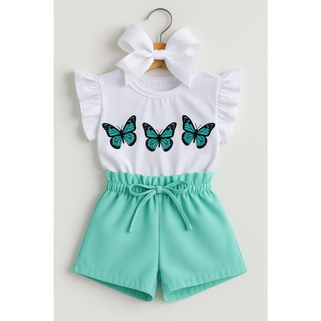 Conjunto menina infantil short e blusa com cadarço e blusa babadinho