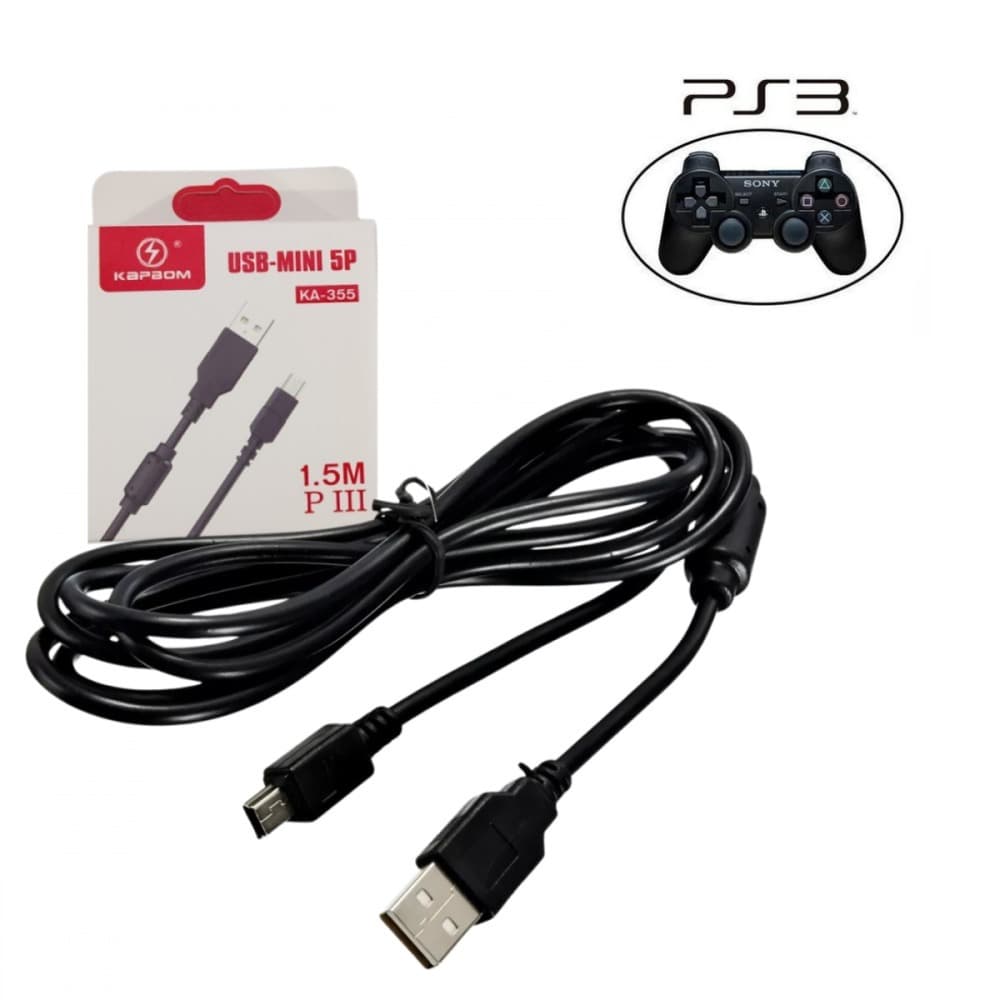 Cabo para Controle PS3 V3 Mini USB 5P 1,5 metros Kapbom