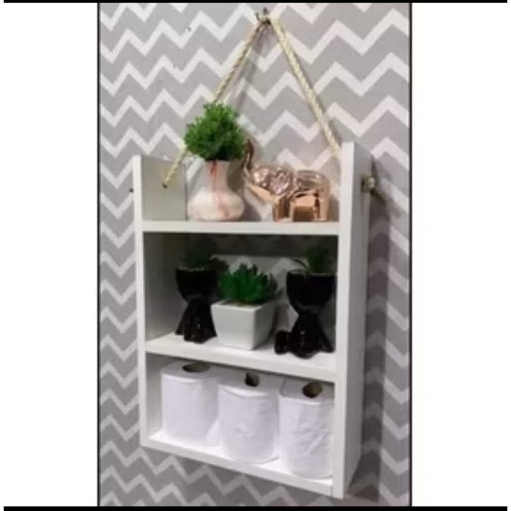 Suporte nicho organizador, banheiro, cozinha, quarto, sala com corda de sisal
