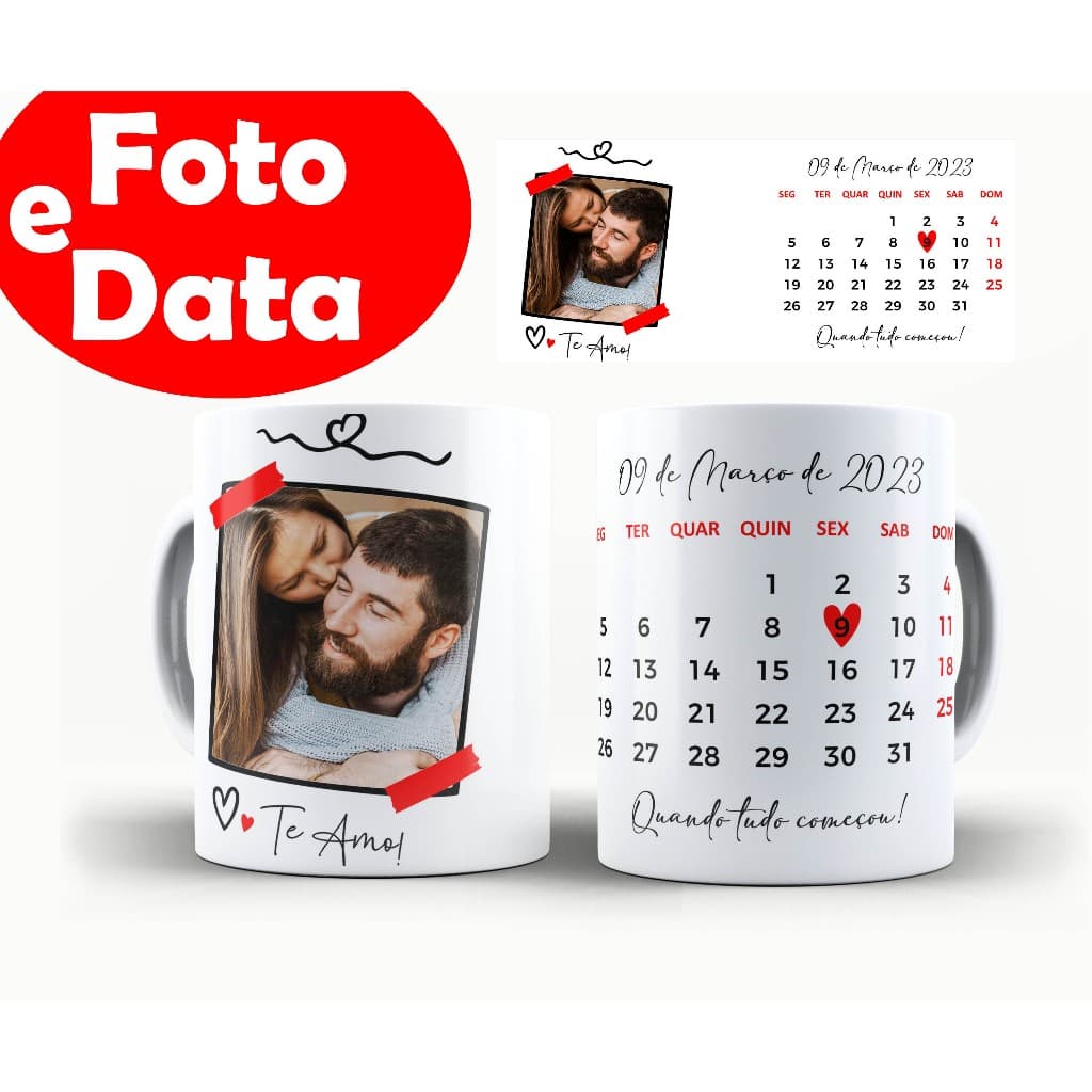 Caneca personalizada data especial com foto presente inesquecivel 325ml alto brilho