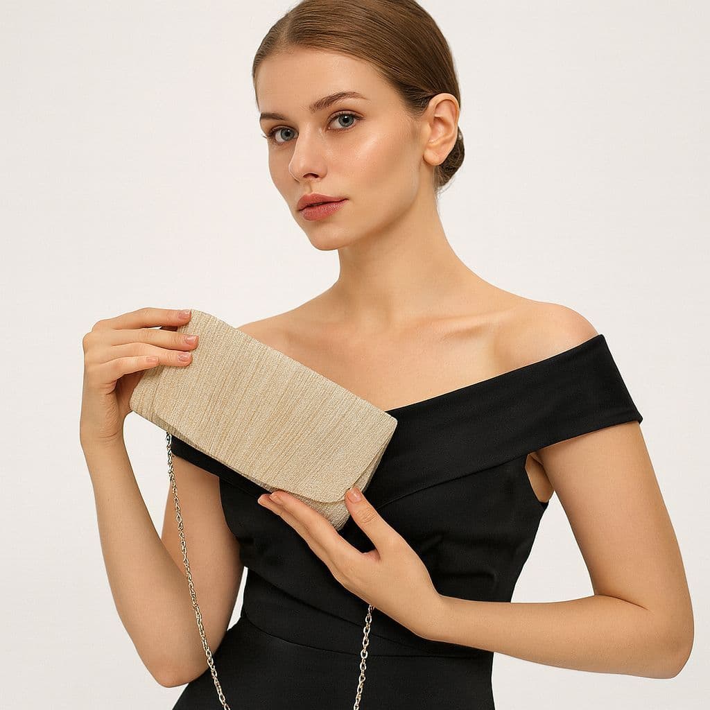 Feminino Carteira Clutch Festiva com Alça de Corrente e Glitter - 038/7: Luxo e Funcionalidade