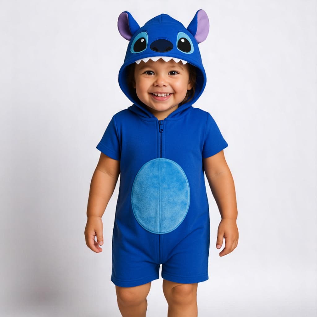Roupa Fantasia Infantil Pijama Macacão Curto Capuz Luxo