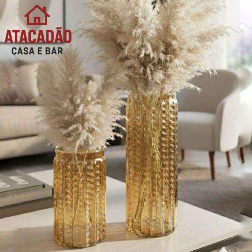Kit 2 Vasos Tubo de Vidro Âmbar com Relevo Canelado 30cm/20cm