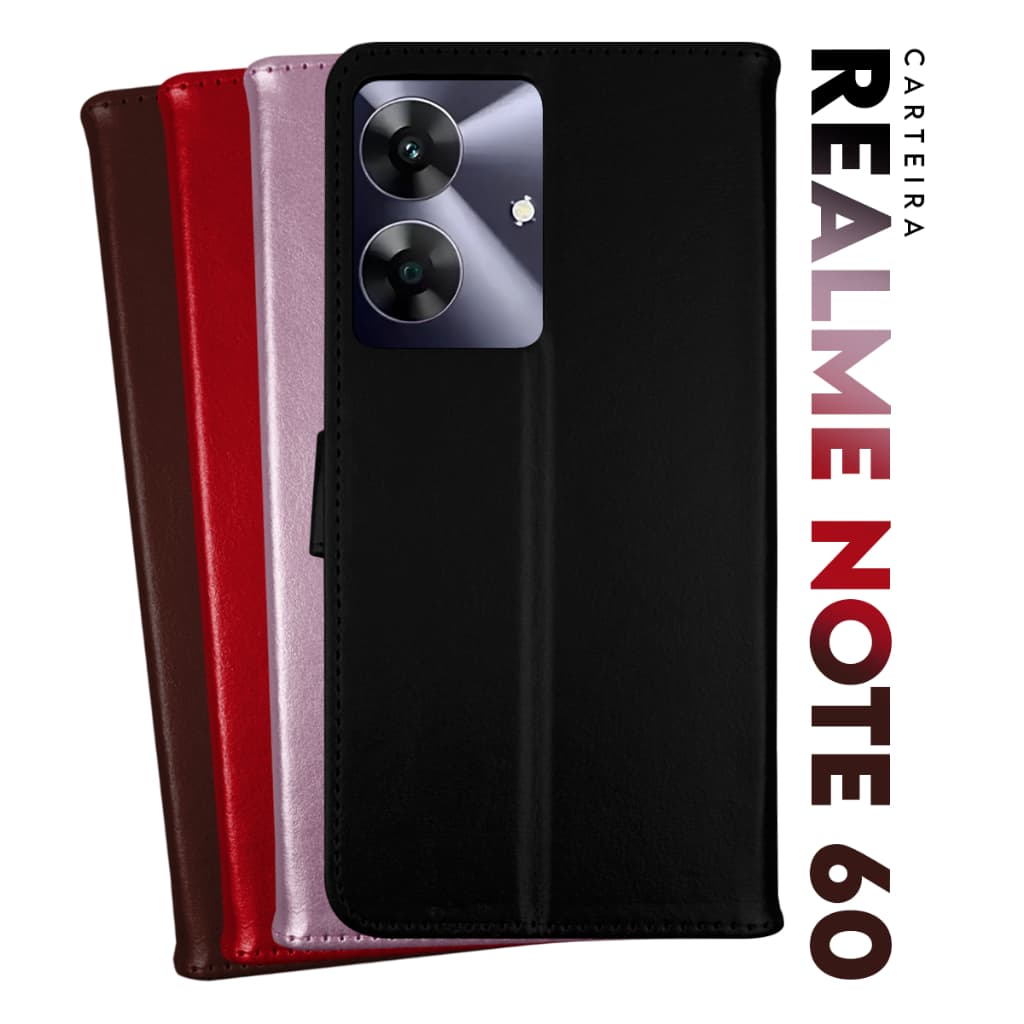 Capa Case Capinha Carteira Flip Cover Couro Sintético PRETA Realme Note 60 - Note 60x tela 6.74 pol Cell in Power25