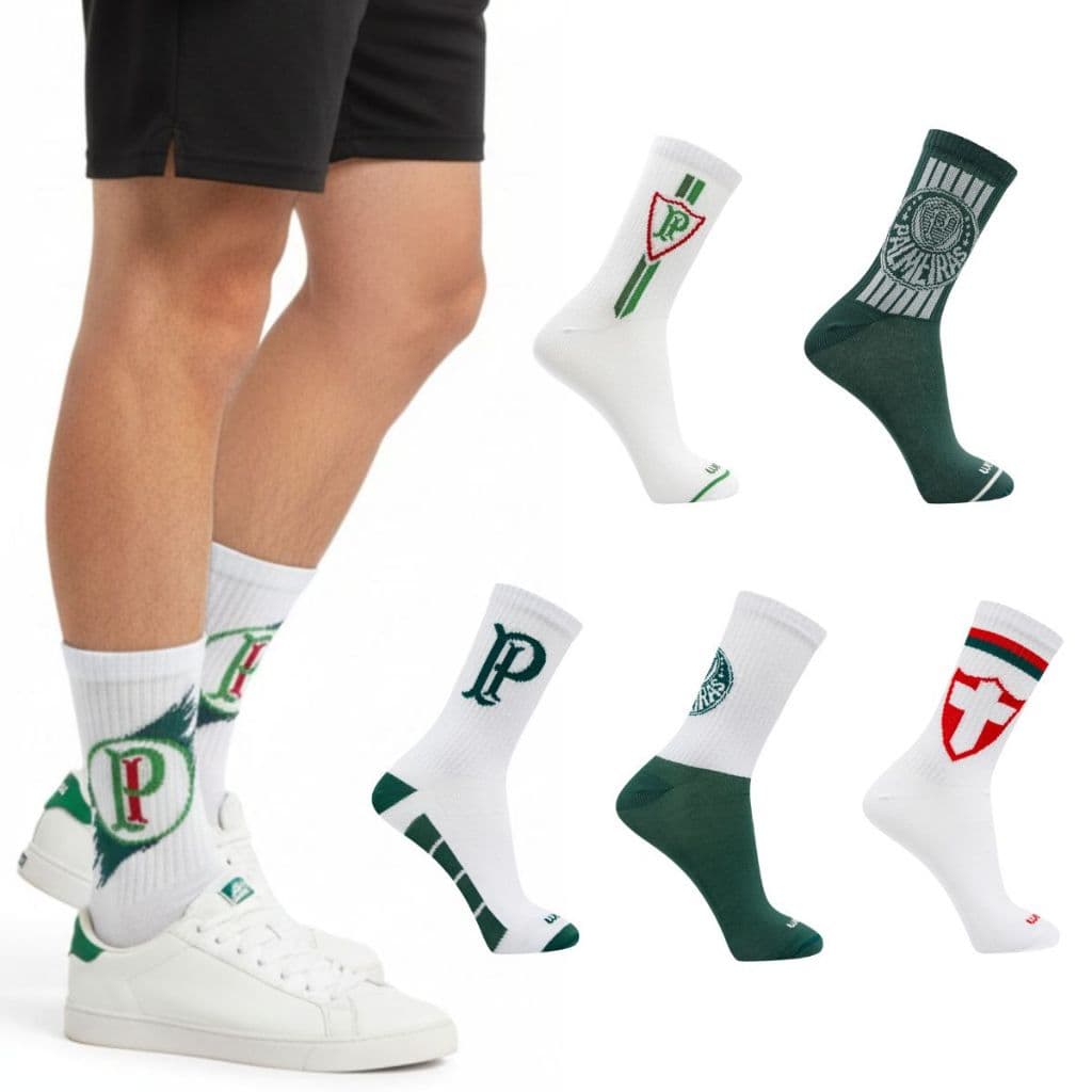 Kit 2 Pares Meias Masculina Estampada Palmeiras Cano Médio Algodão Rikam