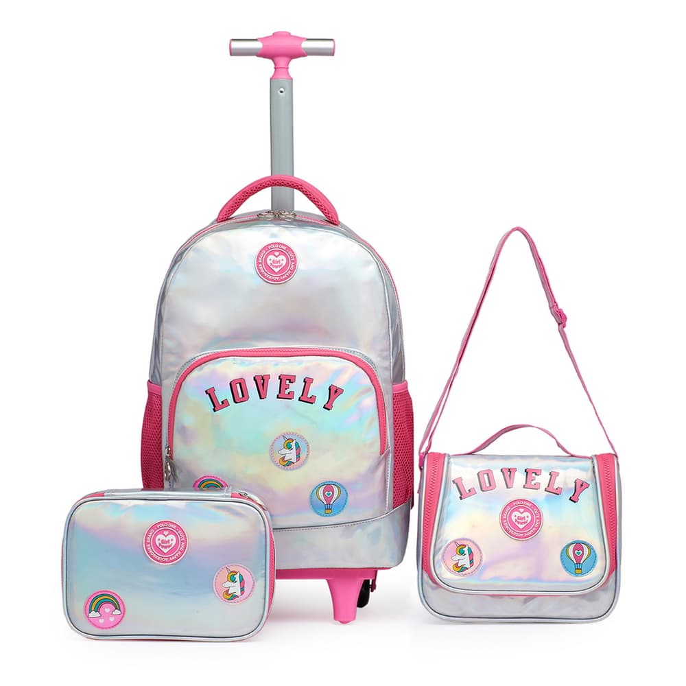 Kit Mochila Lancheira Estojo Feminina Escolar Infantil Robusta Juvenil