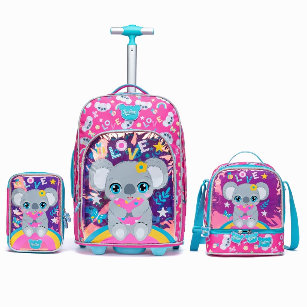Kit Mochila Rodinha Lancheira Estojo Escolar Coala Menina Espaçosa