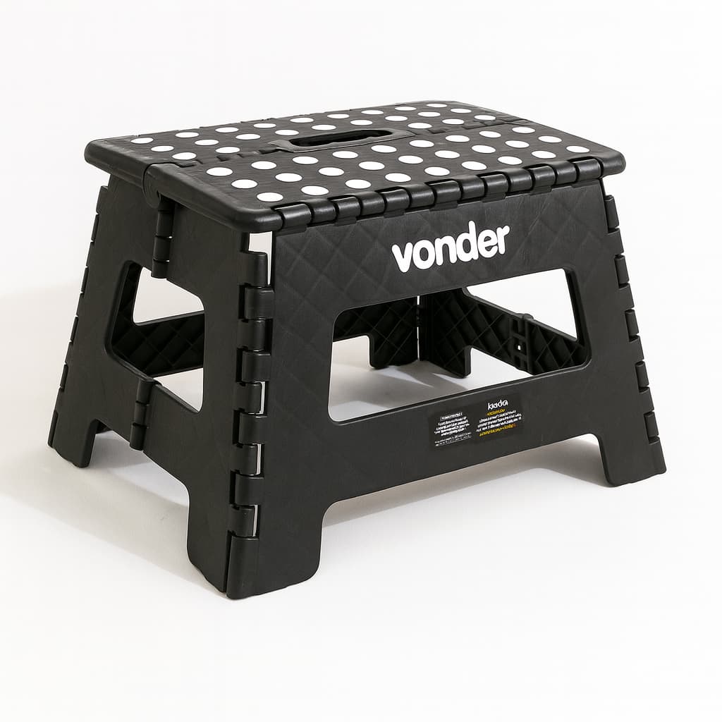 Banqueta Banquinho Plástico Dobrável 22cm 150kg Preto Vonder