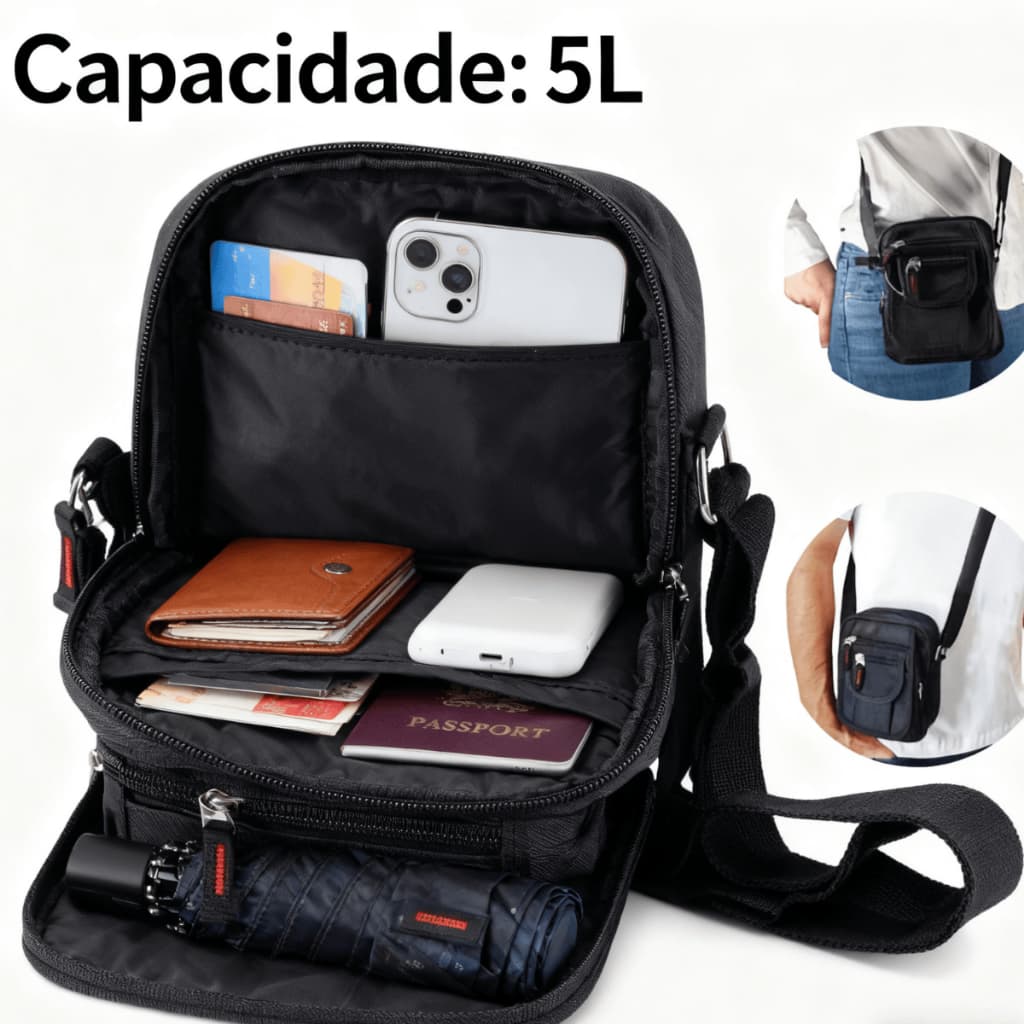 Bolsa Shoulder Bag Lateral Bolsa Transversal Pochete com ziper Unissex Alça regulável