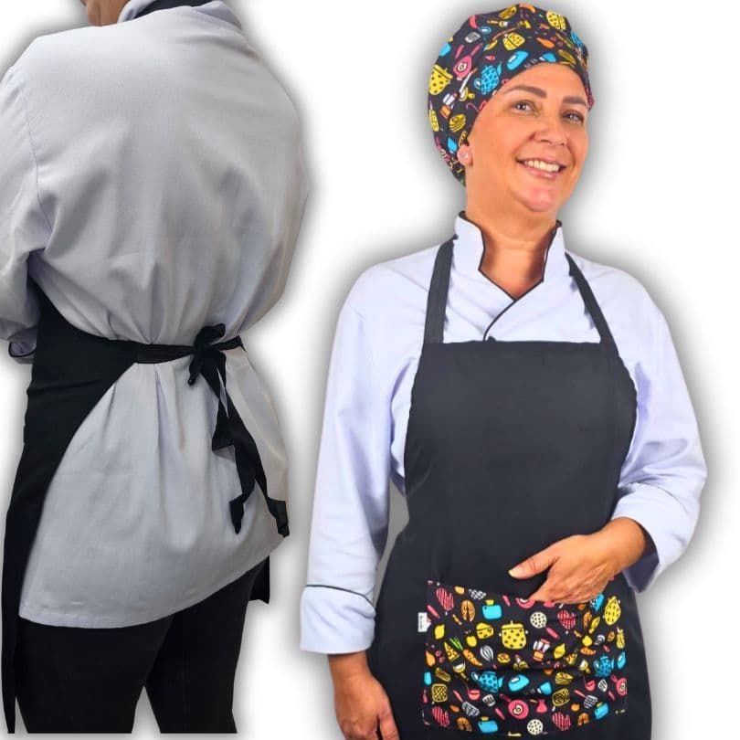 Kit Avental e Touca Conffort Feminina para Chef Panela Colorida