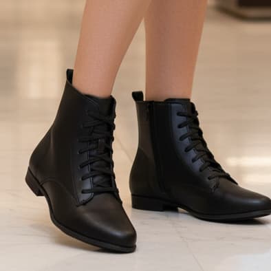 Bota Feminina Cano Curto Calce Fácil com Zíper e Cadarço