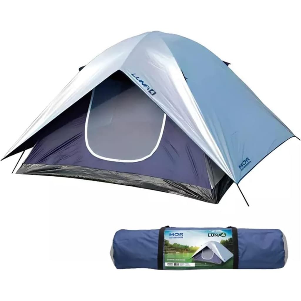 Barraca 4 Lugares Camping Luna Impermeável Sobreteto Prata Azul Mor