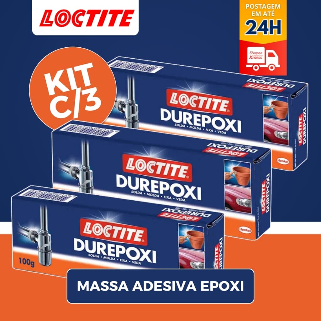 Kit 3 Durepoxi Cola Epoxi Massa Epoxi Adesivo 50g ou 100g Original Loctite tekbond