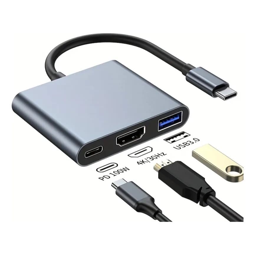Cabo Adaptador Hub Usb 3.1 Tipo C 3x1 Hdmi Usb 3 Tipo C Pd