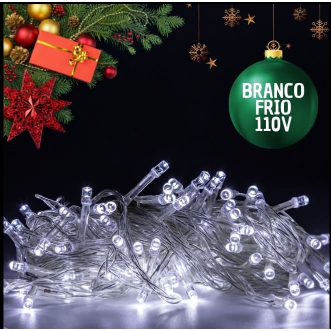 Pisca de Natal 100 Leds Branco Frio 9 Metros – 110V
