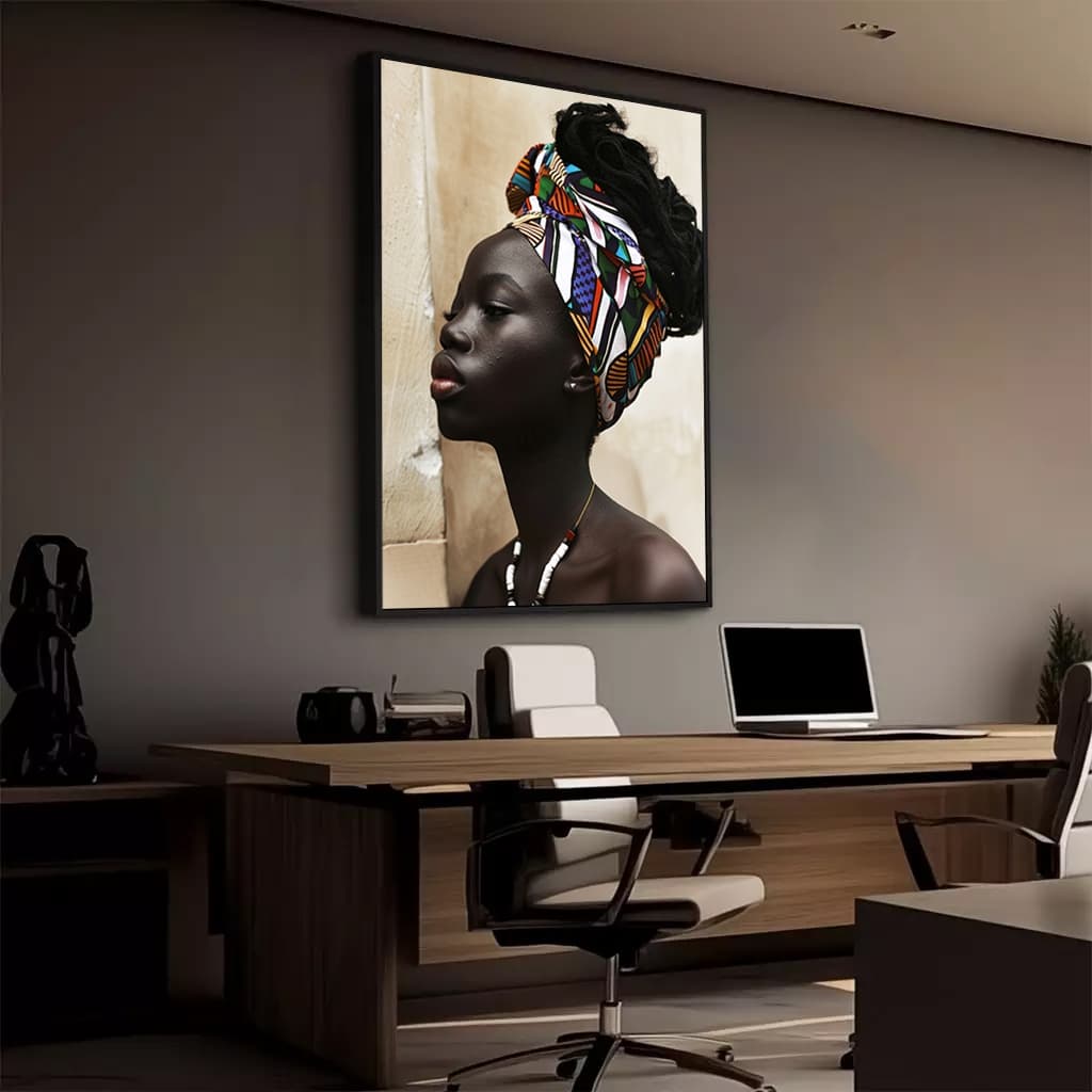 Quadro Mulher Africana Turbante Colorido Elegante Empoderamento Feminino Sala Escritório