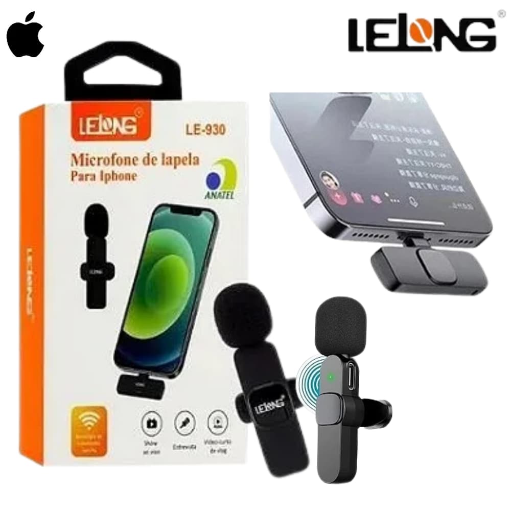 Microfone Lapela Sem Fio Tipo C iPhone Android Duplo Profissional Redução Ruído Gravação Vídeo Live
