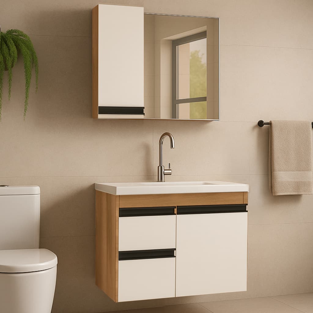 Conjunto Armário Gabinete Para Banheiro King 58cm Montado Fimap