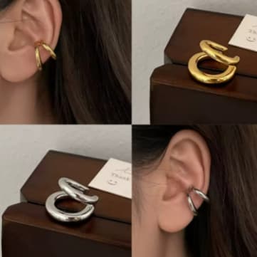 Piercing Fake Orelha Duplo Brinco Pressão Argola Dourado Prateado