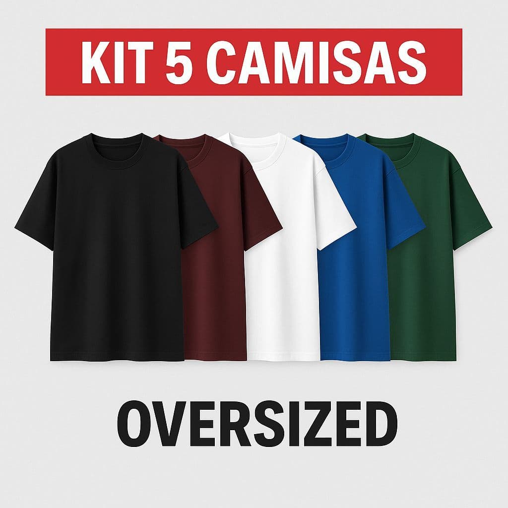 Kit 5 Camiseta Oversized Plus Size Masculina StreetWear 100% Algodão (P ao G3) Cor Sortida