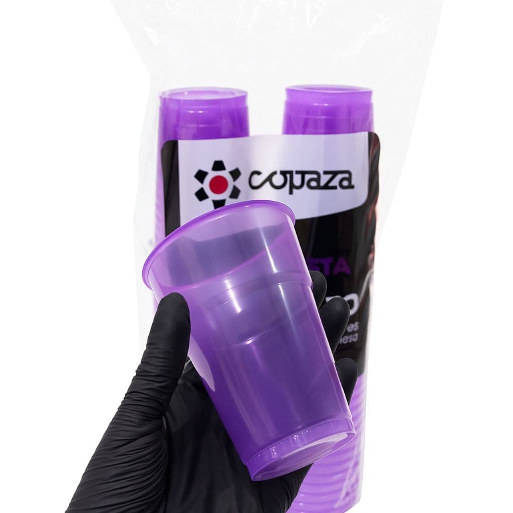 PACOTE  COPOS DESCARTÁVEIS 300ML LILAS  NEON FESTA BALADA EVENTO NOTURNO BRILHO LUZ NEGRA