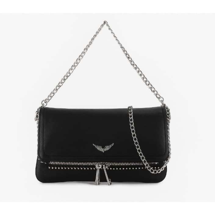 Bolsa Clutch Zadig &Inspired Transversal Alca CorrentePrata Rock Chic Moda Casual Versátil